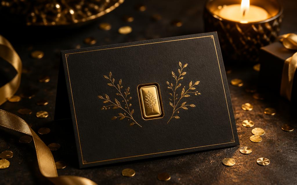 Festliche Geburtstagskarte mit Goldbarren und Kerzenlicht