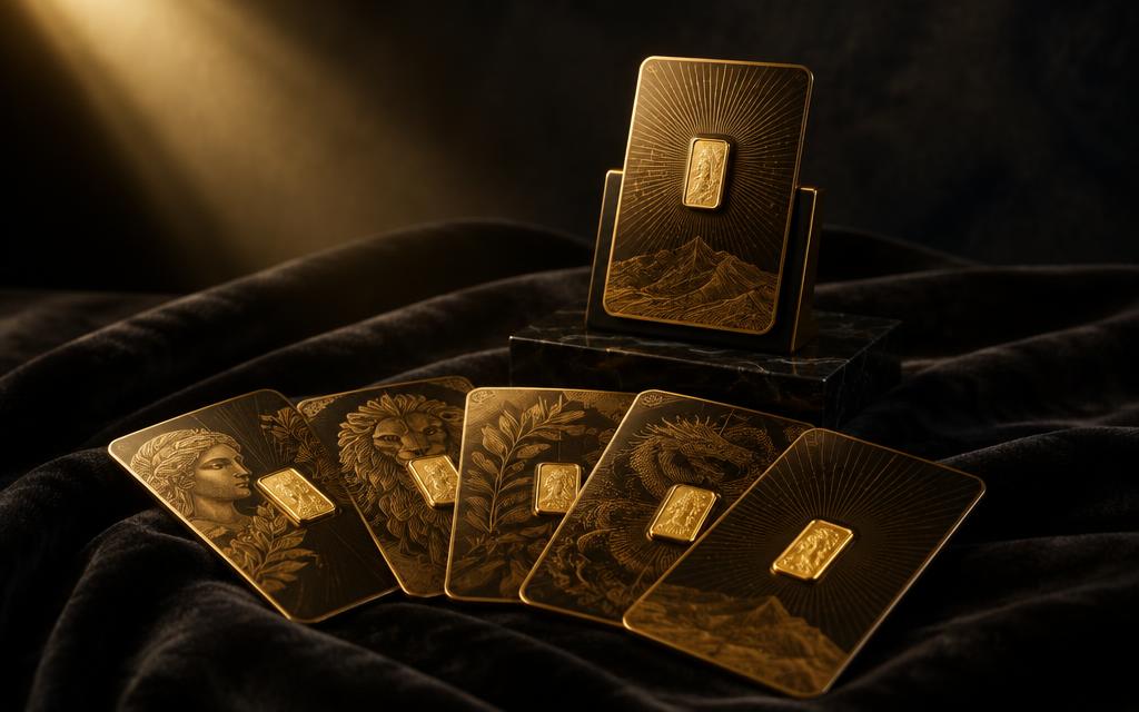 Sammlung mehrerer GoldCards auf dunklem Samt